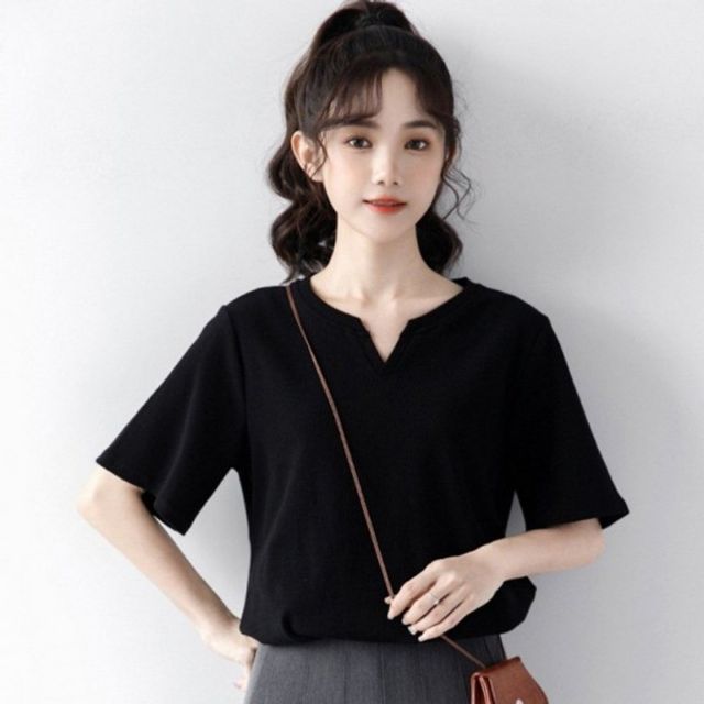 빅사이즈 깔끔한 색상 반팔티 - 블랙 여름 필수템