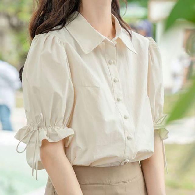 여성 청순 반팔 퍼프 블라우스 셔츠 여름 오피스룩 여리여리