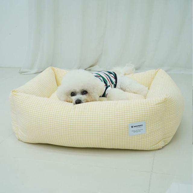 강아지 체크 쿠션 옐로우 고양이 겸용 사계절 방석