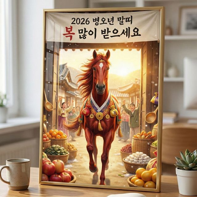 1+1 새해 병오년 말띠 돈들어오는 그림 액자 GA3_M03