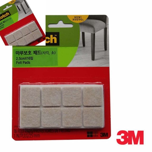 3M 마루보호 패드 사각 소 2.5 2.5cm 16매입 의자패드 의자패킹 가구소음방지 긁힘방지패드