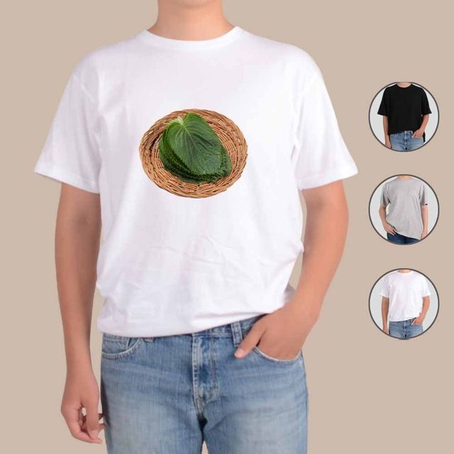 애쉬오트밀 반팔티 깻잎 디자인 티셔츠 AA