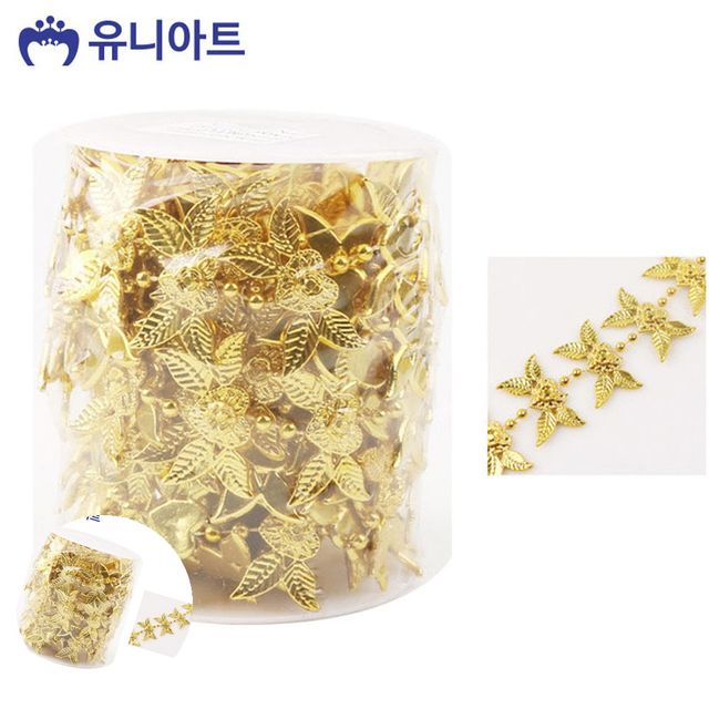꽃모양비즈구슬 비즈체인 롤체인줄 금색