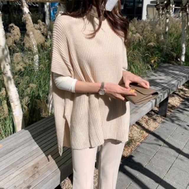 완전오버핏 F97644 니트조끼 반팔니트티 숄 y쵸