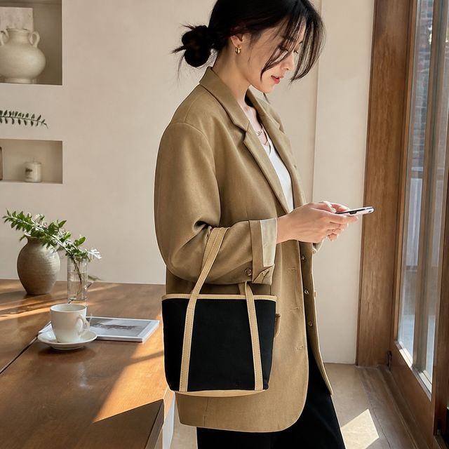 블랙 색상 캔버스 소재 미니 손가방 크로스백 겸용 토트백 핸드백