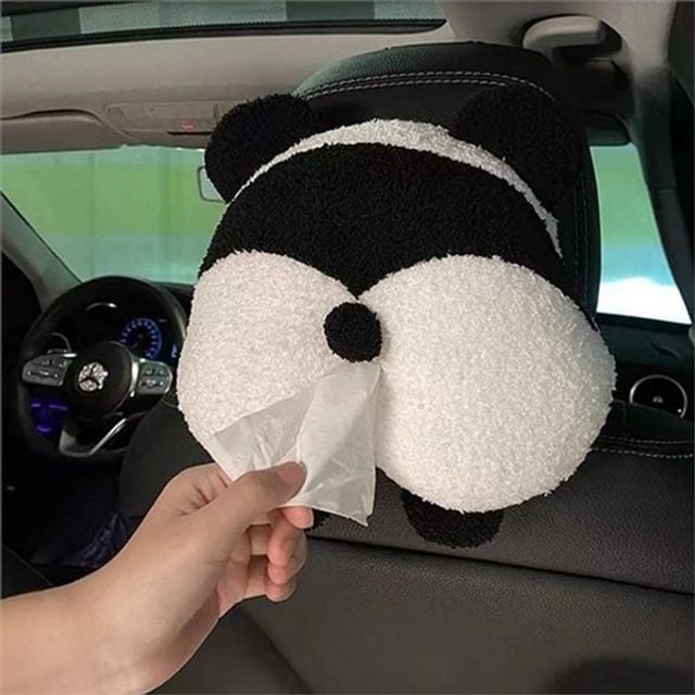 차량용 티슈 커버 자동차 티슈 케이스 귀여운 판다 걸이식 인형 헤드레스트 인테리어 푹신한 시트 수납