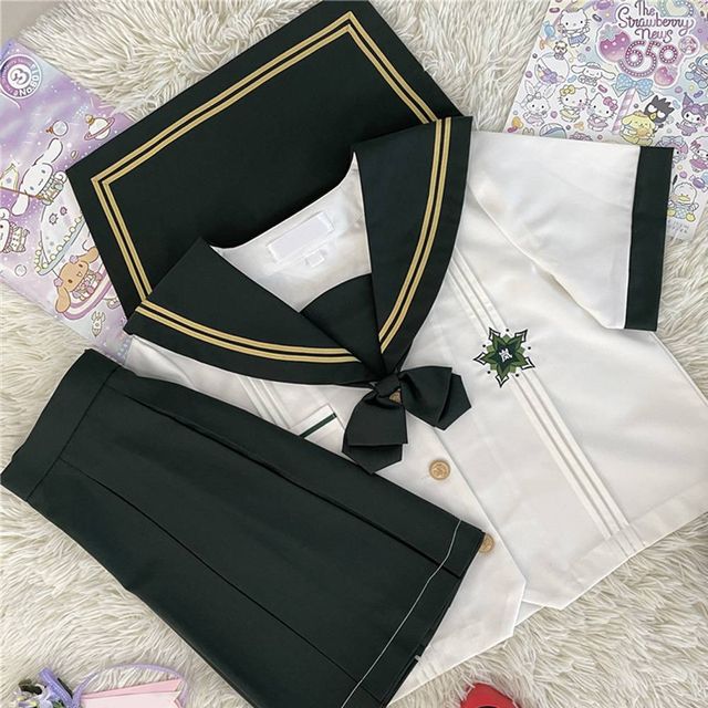 TBZ 옐로우 두줄라인 다크그린 마린 세라복 프레피룩 반팔