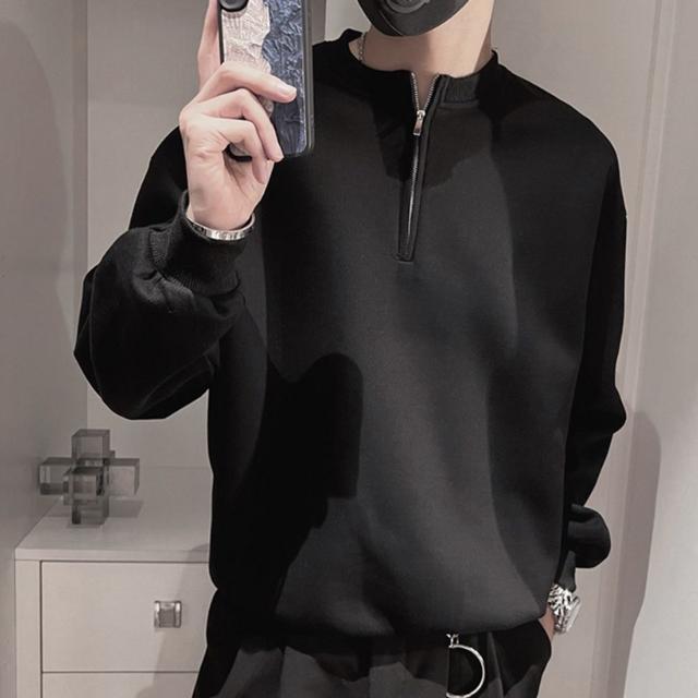 남성 반집업 무지 맨투맨 - 긴팔 티셔츠 데일리 룩