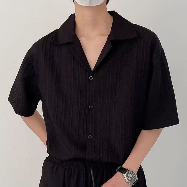 플리츠 시원한셔츠 남성 오픈카라 여름셔츠 반팔셔츠