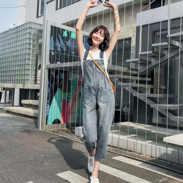 여성 데님 멜빵바지 점프수트 오버롤 워싱 청바지