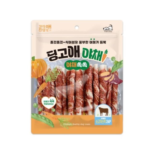 딩고애야채 마블링 소고기스틱 24P - 강아지 영양 간식 대용량