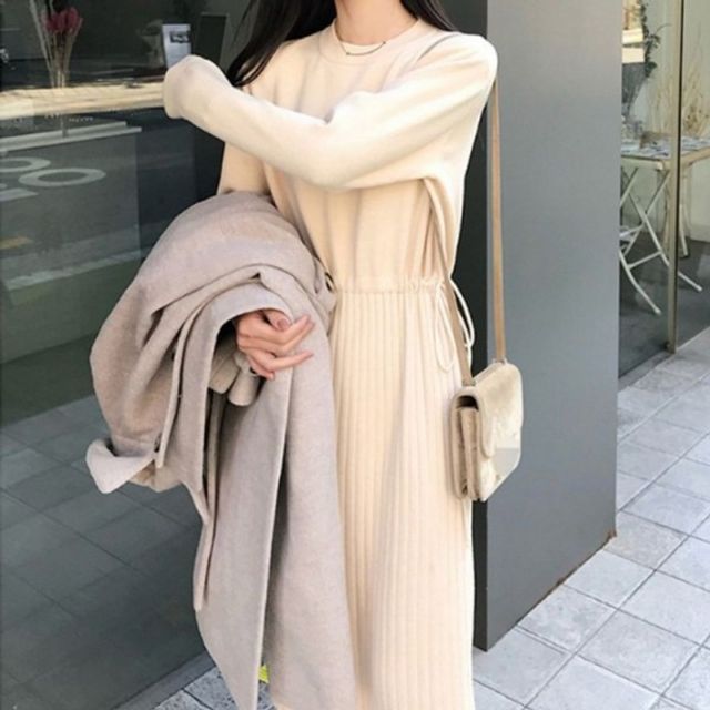 달라붙는 부드러운 롱 골지 원피스롱 니트 캐주얼 하