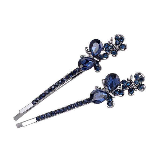 우아한 블루 큐빅 헤어핀 2p X2개 올림머리 포인트핀