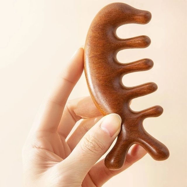 우드 괄사 마사지 빗 두피 얼굴 스틱 D타입