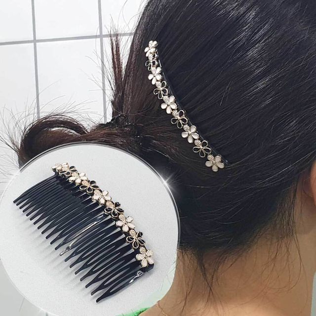 올림머리 클립형 플라워 헤어빗핀 블랙 비녀 머리핀