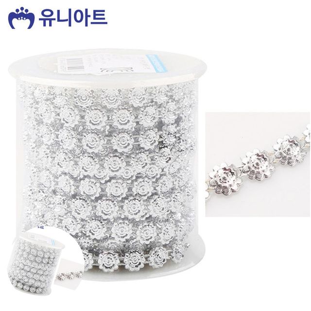 꽃모양비즈구슬 비즈체인 롤체인줄 은색
