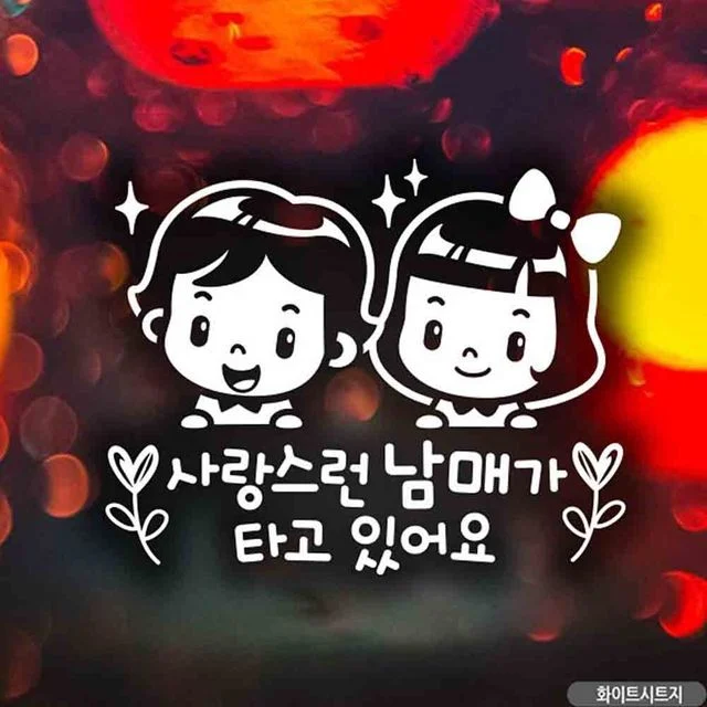 사랑스런남매 트윙클 화이트 자동차스티커 - 반짝이는 귀여움