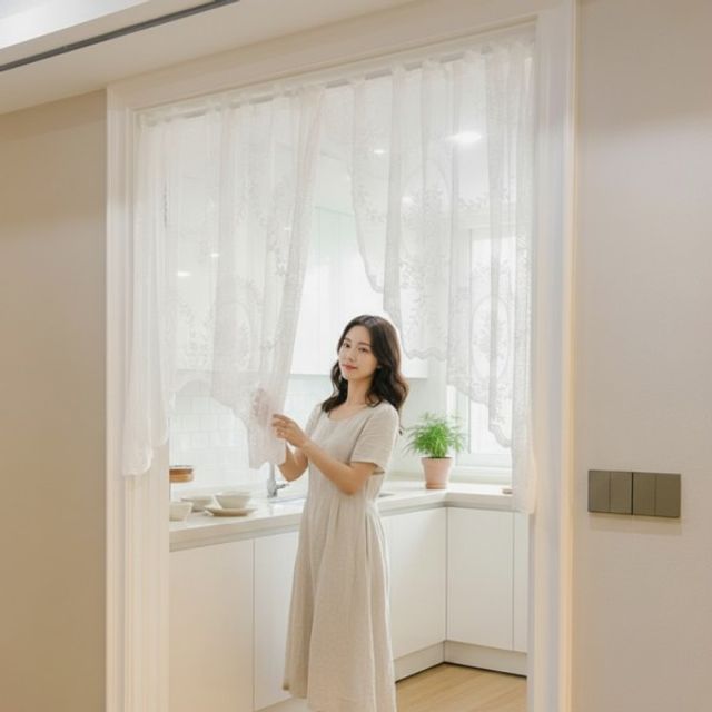 주방 창문 커튼 패브릭 바란스 햇빛 암막 가림막 홈카페 인테리어 소품