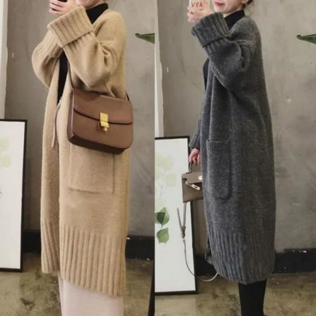 롱 포인트 주머니 롱가디건 양쪽 데일리 캐쥬얼 가디