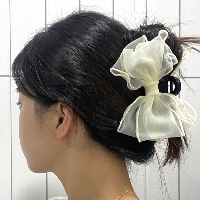 쉬폰 왕리본 헤어집게핀 화이트