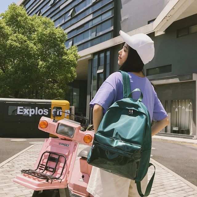 에나멜 백팩 포켓 그린, 합성피혁 남성 책가방