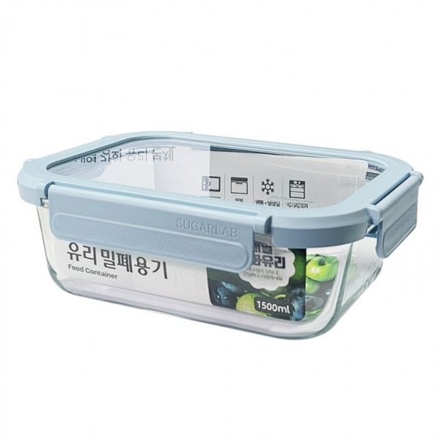 밀폐용기 1500ml 직사각 유리밀폐용기