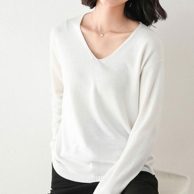 무지 브이넥 긴팔 티셔츠 레귤러핏 이너 심플 홈웨어