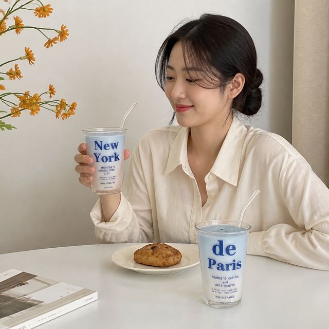 내열 유리컵 레터링 유리잔, 홈카페 테이블웨어