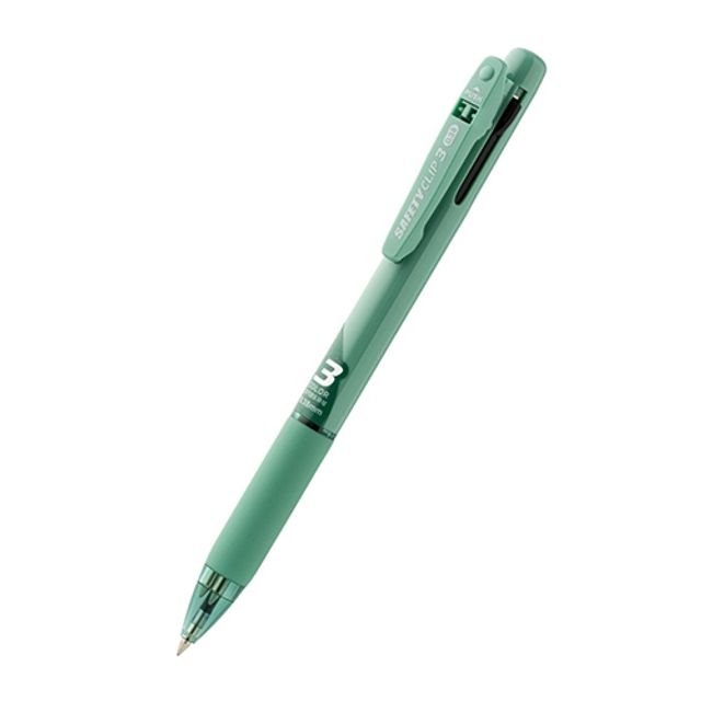 혜명몰 마이펜)세이프티클립3색 볼펜(0.38mm/그린) 사무용볼펜 캐릭터볼펜 클릭펜 유성펜 3색볼펜