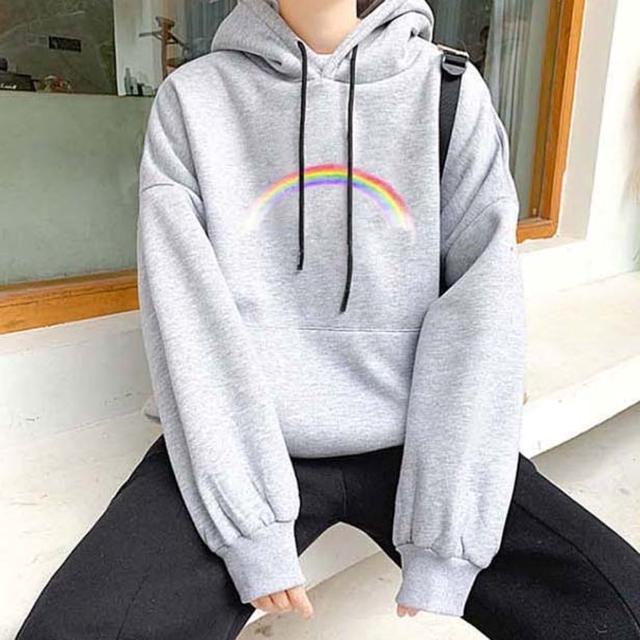 무지개 프린팅 포인트 기모 안감 일반핏 후드티