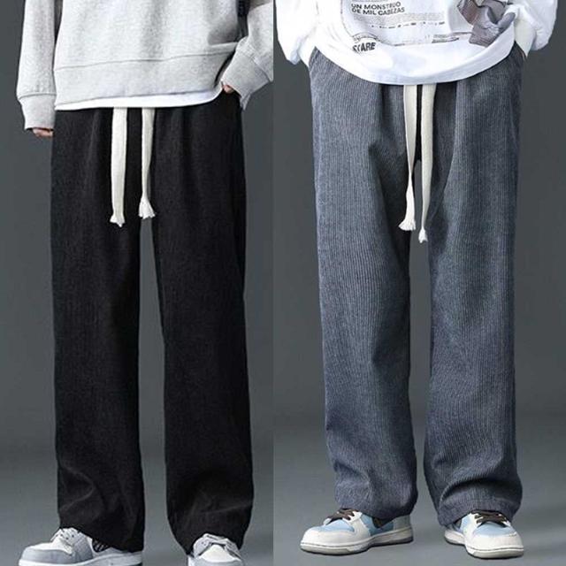 남자 대학생 캠퍼스 룩 밴딩 와이드 팬츠 데일리 코디