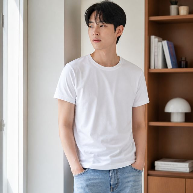 남자 면 17수 반팔티 화이트 무지 라운드티 데일리 이너웨어 남성의류