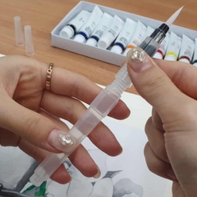 수채화 물붓 중형 물감통 자바라물통