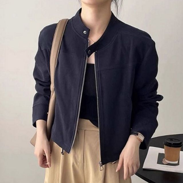 루즈핏 여성 집업 자켓 데일리 여성 간절기 자켓 노카라 크롭