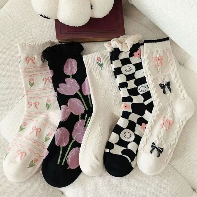 양말 패턴 프릴 중목양말 5color