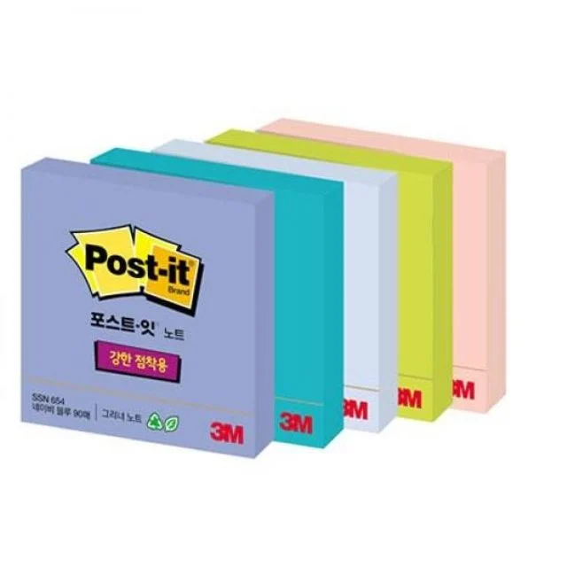 3M 포스트잇 강한점착용 654 크림블루 76X76 10개 - 강력 접착 메모지
