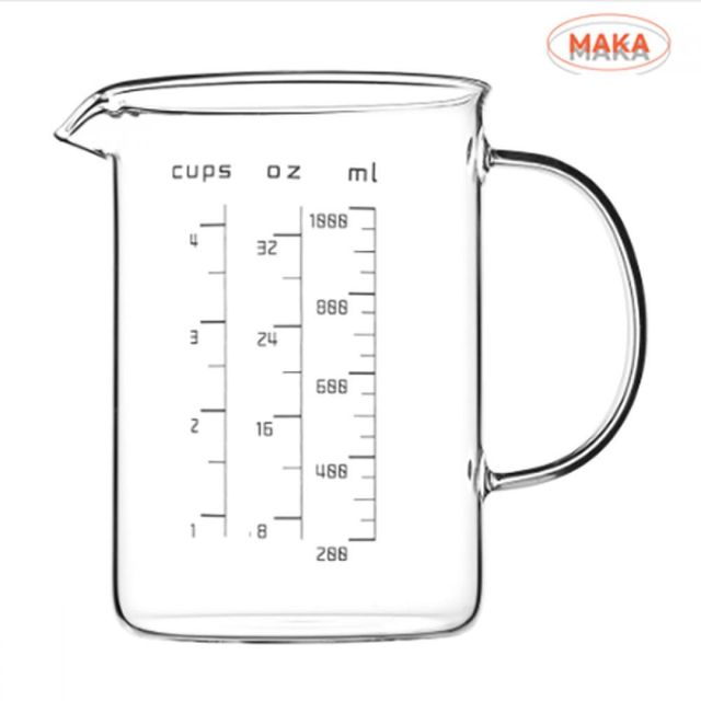 비커 내열유리 눈금 손잡이 베이킹 다용도 유리계량컵 이유식 1000ml 실험