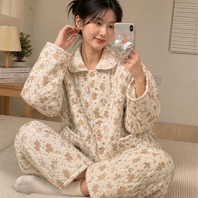 여성 홈웨어 잠옷 상하의 놀이터 누빔 파자마