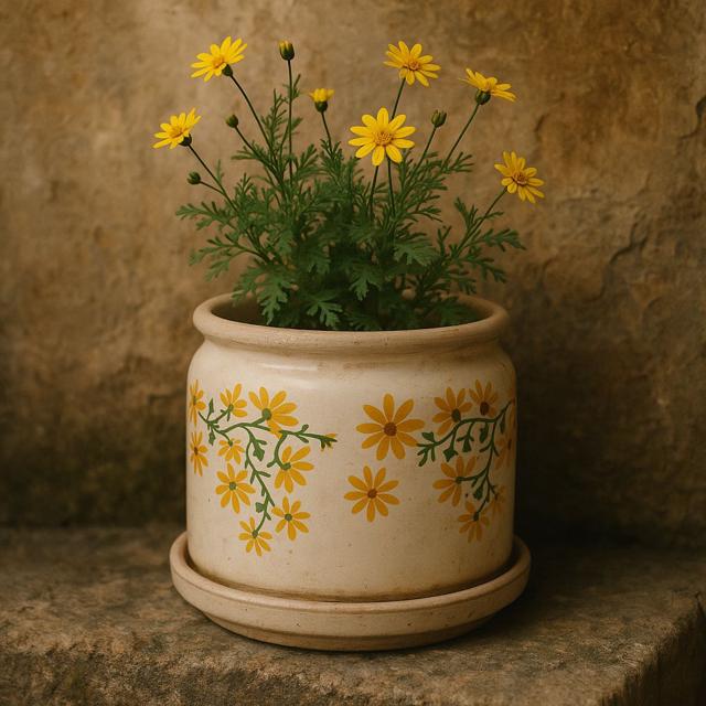 베하몰 모던 도기 화분 꽃무늬 16x16cm 원통형