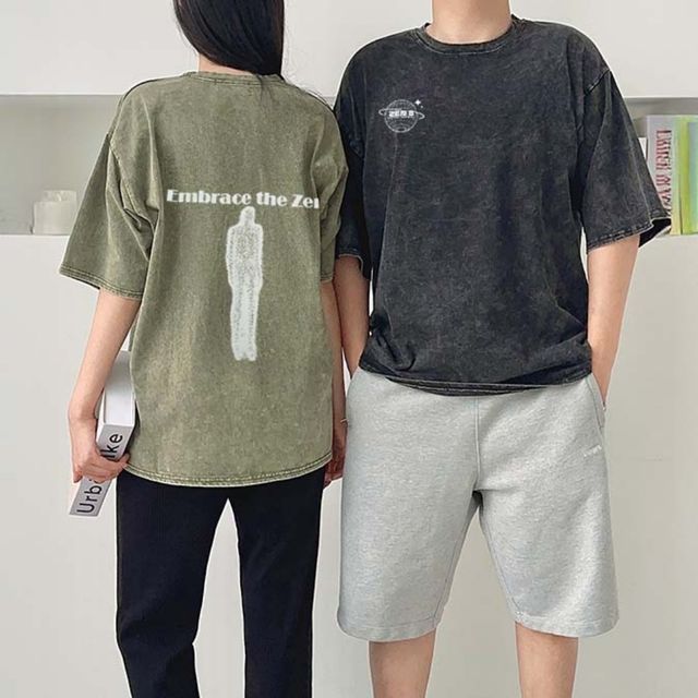 피그먼트 반팔 오버핏 커플비치웨어 커플룩 여름옷 바캉스 여행
