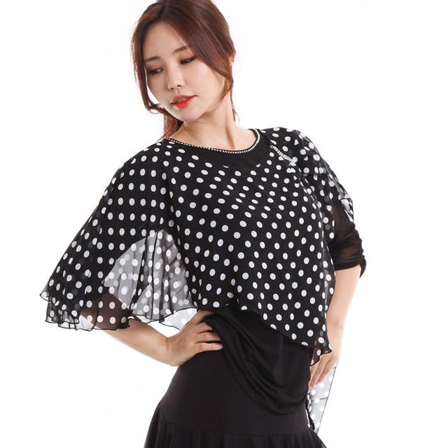 LDT17900 땡땡이 덮개티 성능 테마 소녀 시즌 룸바 상의 댄서 여성 새로운 라틴댄스 소매 무용 롱 세트 옷