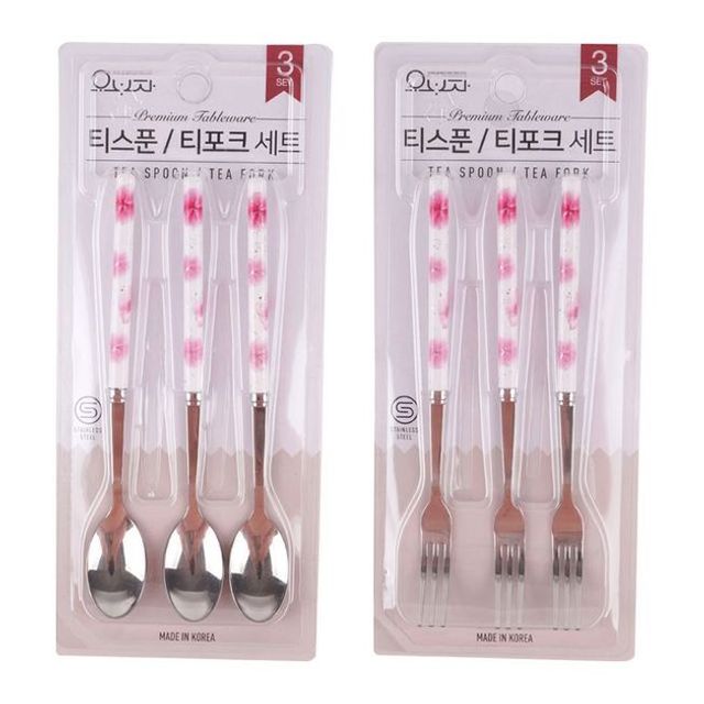 티포크 티스푼 홍꽃 주방용품 티포크 디저트스푼 홍꽃