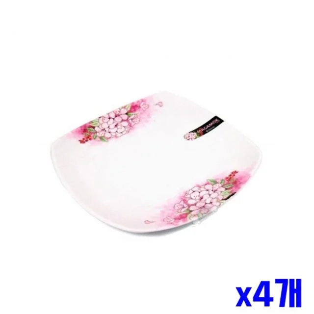 멜라민 사각접시 21x21x2.5cm 4개 세트 - 내열 내구성 식기
