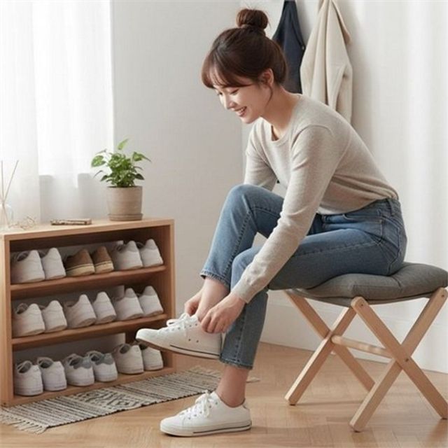 원목 접이식 스툴 현관 접이식 스툴 이동식 슈벤치 공간활용 간이 의자 다용도 유치원 캠핑용 신발장