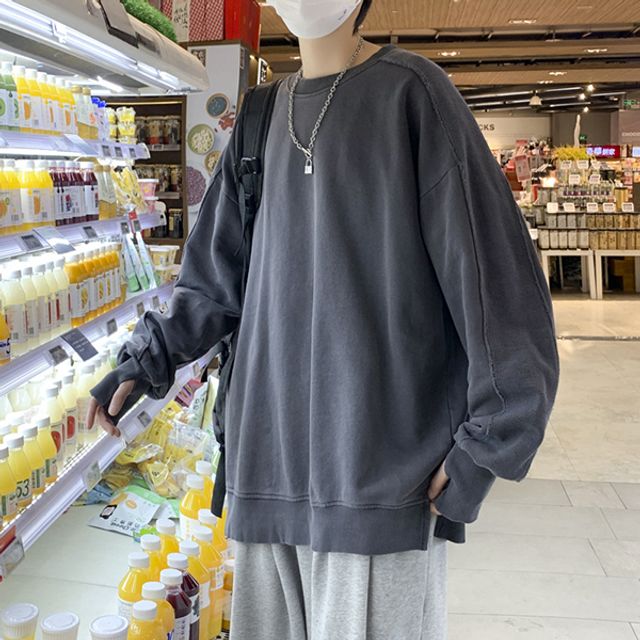 핑커홀 오버핏 남여공용 맨투맨티셔츠 라운드