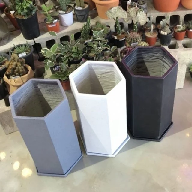 모던 수지 육각 마블화분 24x45cm (3가지 색상)