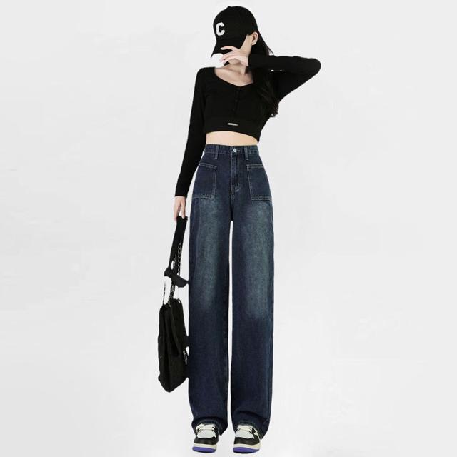 여성 루즈핏 빈티지 와이드 청바지 - 편한 데님 팬츠