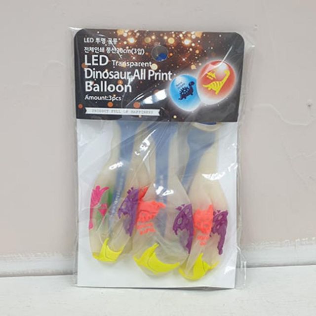 LED 투명 공룡 풍선 30cm 3입 투명LED 생일파티풍선 공룡모양