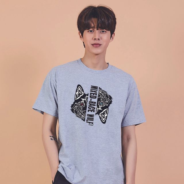 키밍 늑대 WOIF 오버핏 유넥 반팔 여름 티셔츠