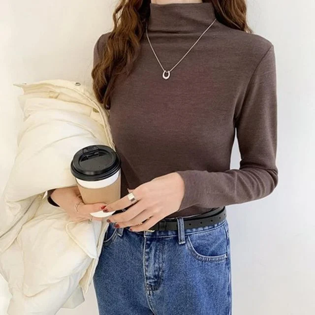 반목 캐쥬얼티 반팔 터틀넥 목폴라 여자 티셔츠 패션